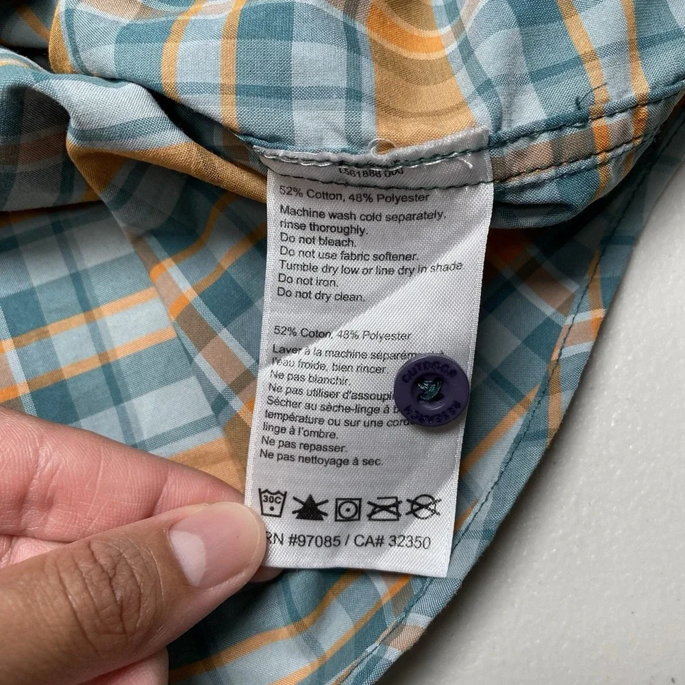 Outdoor Research Porter Shirt M S/S Blue Orange Plaid Hiking Gorpcore V056